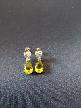 Teardrop Peridot Green Crystal Drop Earrings And Necklace